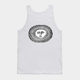 celestial bored sun with face line drawing vintage rays Tank Top